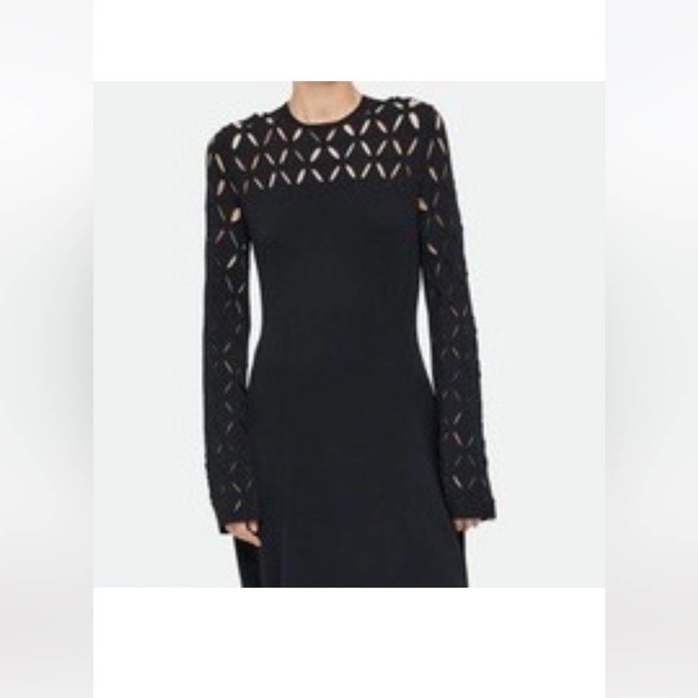 NWT Theory Long Sleeve Laser Cut Slit Motif Flare Dress Sz Small Black Lustrate